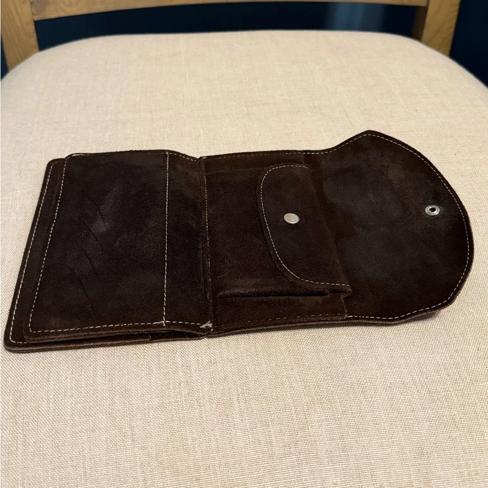 Men's Vintage Dark Brown Tri-fold Suede Leather Wallet